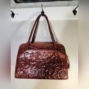 Mont-Abur Vintage Embossed Handmade Leather handbag. Hand Tooled